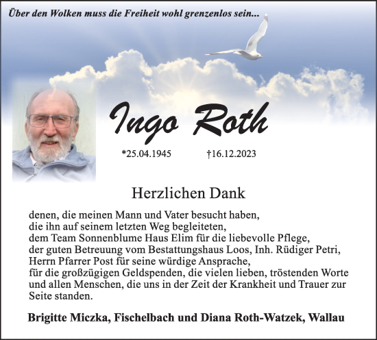 Traueranzeige von Ingo Roth von Tageszeitung