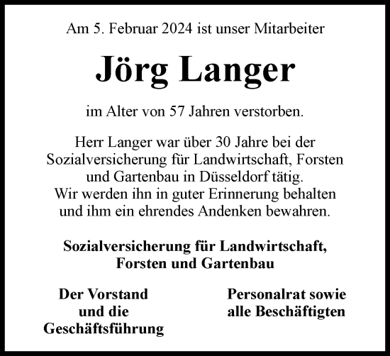 Traueranzeige von Jörg Langer von Tageszeitung