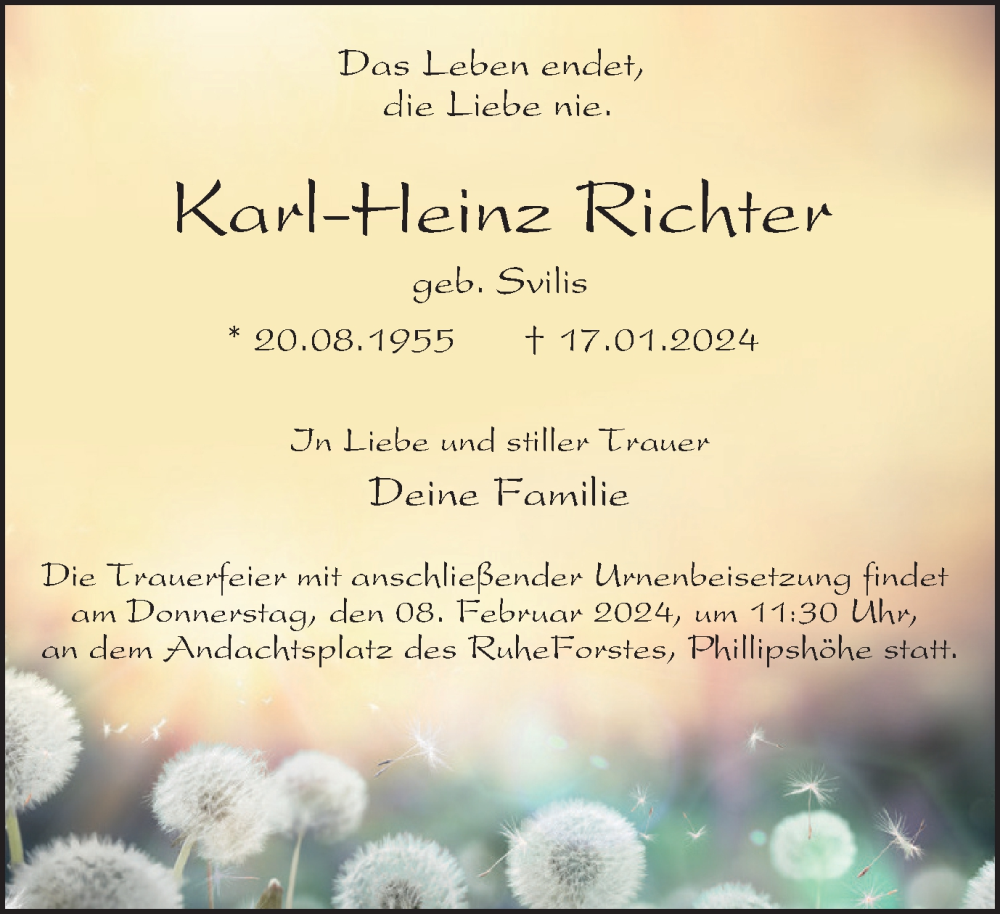  Traueranzeige für Karl-Heinz Richter vom 03.02.2024 aus Tageszeitung