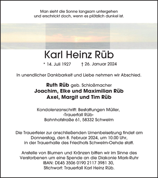 Traueranzeige von Karl Heinz Rüb von Tageszeitung