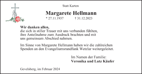 Traueranzeige von Margarete Hellmann von Tageszeitung