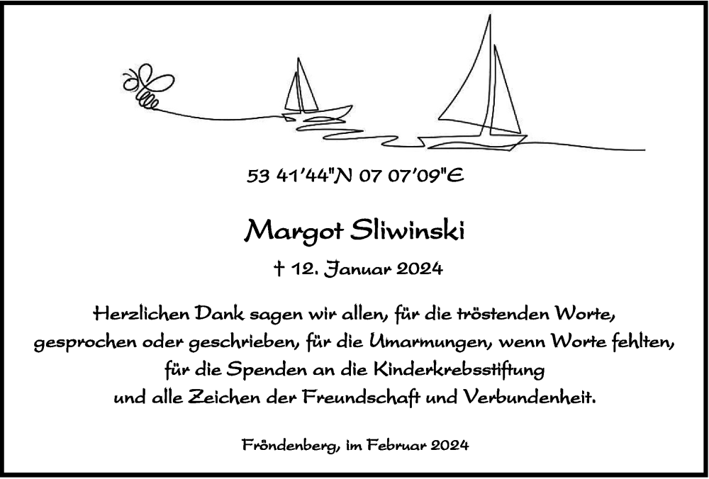  Traueranzeige für Margot Sliwinski vom 24.02.2024 aus Tageszeitung