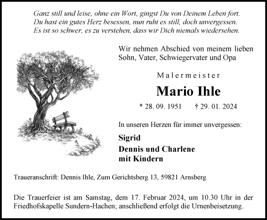 Traueranzeige von Mario Ihle von Tageszeitung
