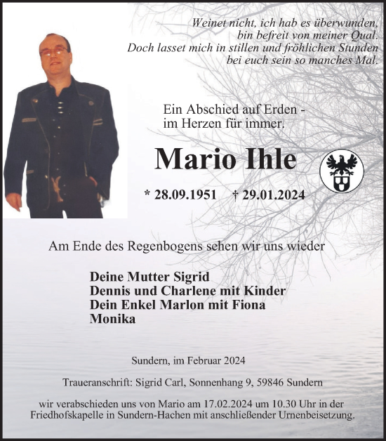 Traueranzeige von Mario Ihle von Tageszeitung
