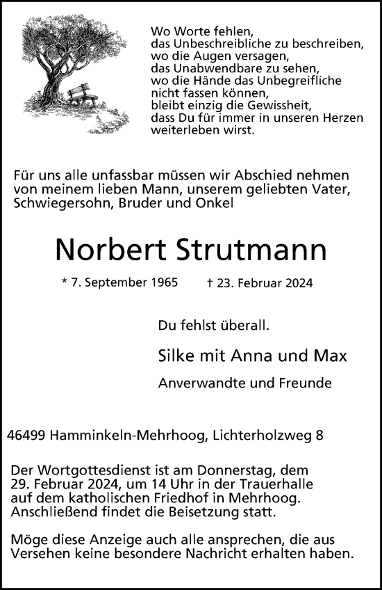 Traueranzeige von Norbert Strutmann von Tageszeitung