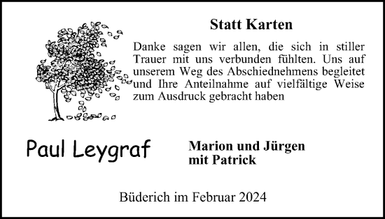 Traueranzeige von Paul Leygraf von Tageszeitung