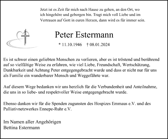 Traueranzeige von Peter Estermann von Tageszeitung