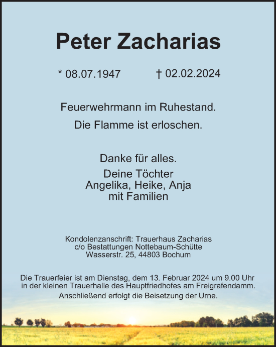 Traueranzeige von Peter Zacharias von Tageszeitung
