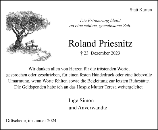 Traueranzeige von Roland Priesnitz von Tageszeitung