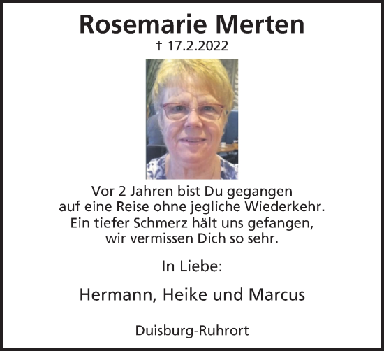 Traueranzeige von Rosemarie Merten von Tageszeitung