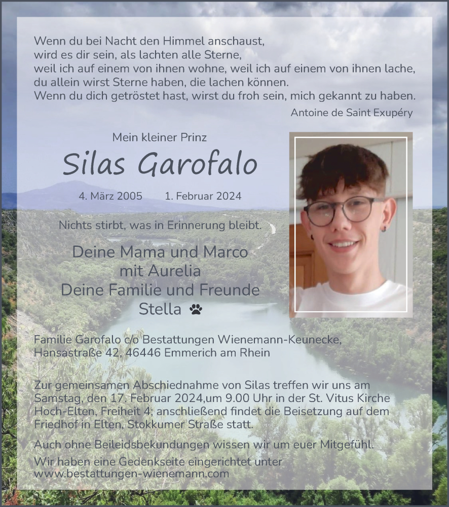  Traueranzeige für Silas Garofalo vom 10.02.2024 aus Tageszeitung