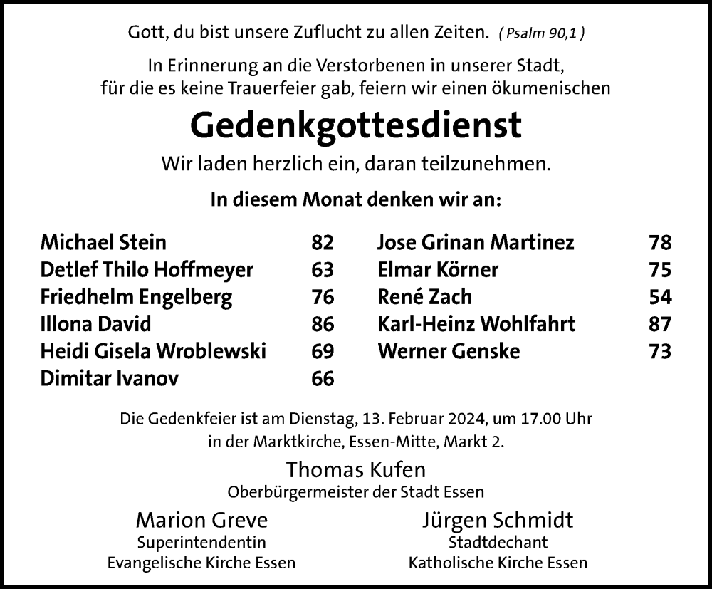  Traueranzeige für Totentafel vom 10.02.2024 vom 10.02.2024 aus Tageszeitung