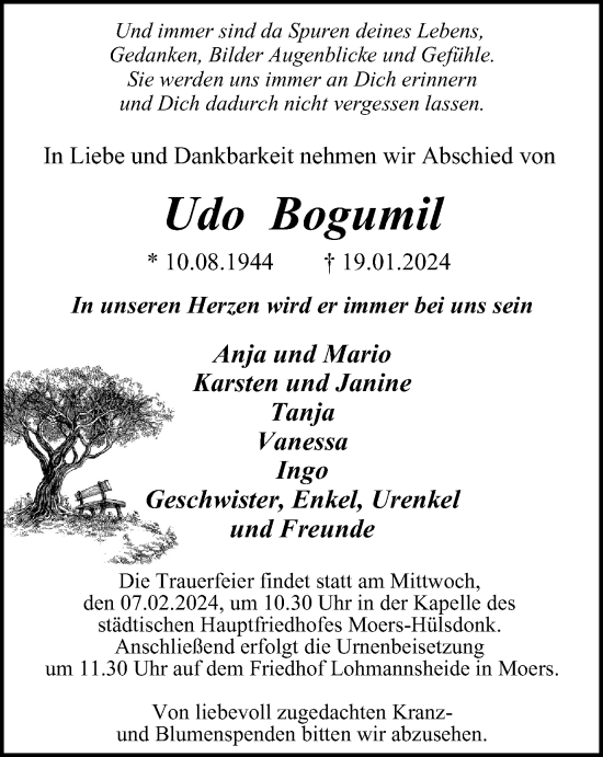 Traueranzeige von Udo Bogumil von Tageszeitung