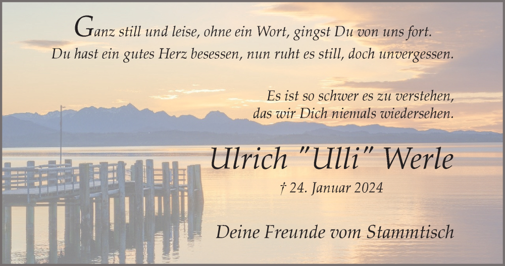  Traueranzeige für Ulrich Werle vom 03.02.2024 aus Tageszeitung