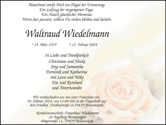 Traueranzeige von Waltraud Wiedelmann von Tageszeitung