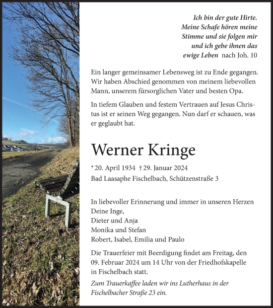 Traueranzeige von Werner Kringe von Tageszeitung