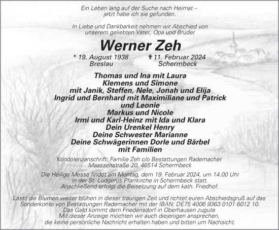 Traueranzeige von Werner Zeh von Tageszeitung