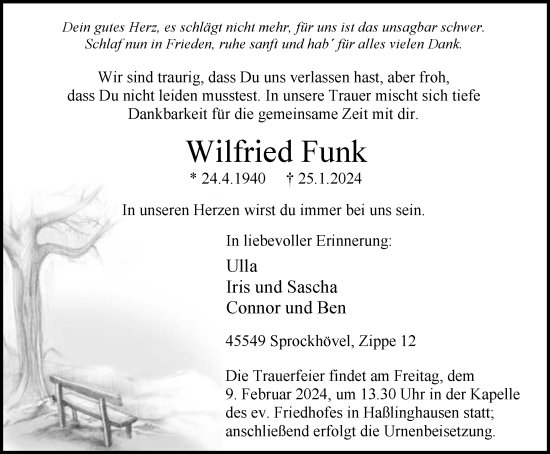 Traueranzeige von Wilfried Funk von Tageszeitung