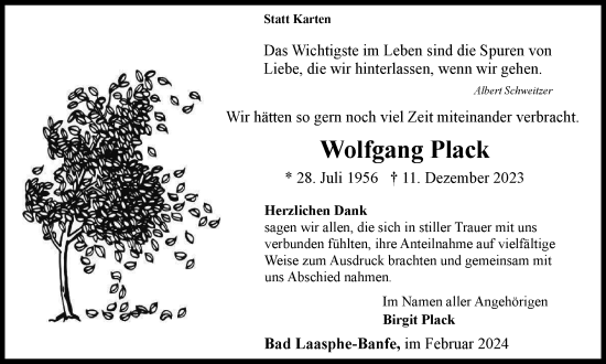 Traueranzeige von Wolfgang Plack von Tageszeitung