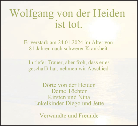 Traueranzeige von Wolfgang von der Heiden von Tageszeitung