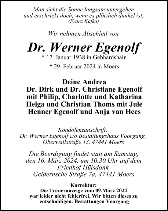 Traueranzeige von Werner Egenolf von Tageszeitung
