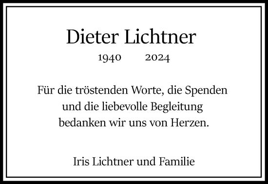 Traueranzeige von Dieter Lichtner von Tageszeitung