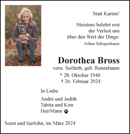 Traueranzeige von Dorothea Bross von Tageszeitung