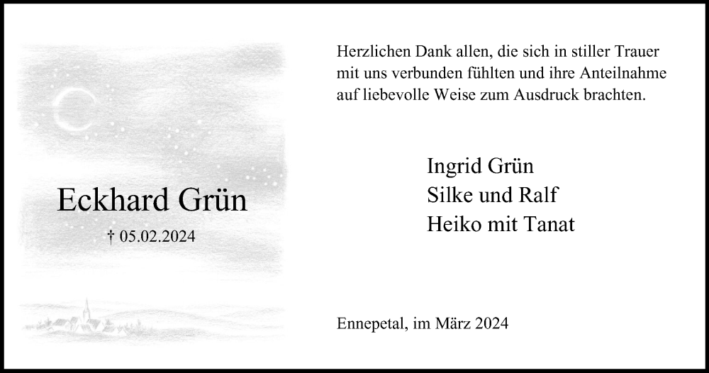  Traueranzeige für Eckhard Grün vom 16.03.2024 aus Tageszeitung