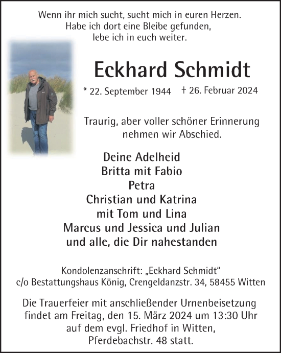 Traueranzeige von Eckhard Schmidt von Tageszeitung
