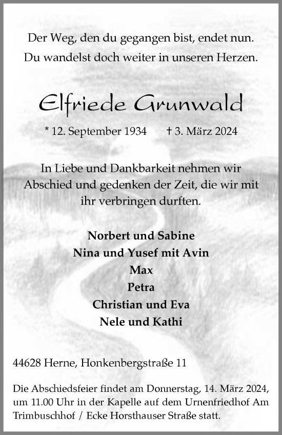 Traueranzeige von Elfriede Grunwald von Tageszeitung