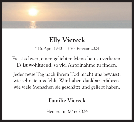 Traueranzeige von Elly Viereck von Tageszeitung