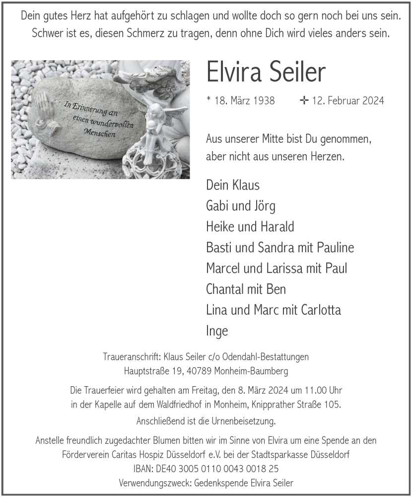  Traueranzeige für Elvira Seiler vom 02.03.2024 aus Tageszeitung