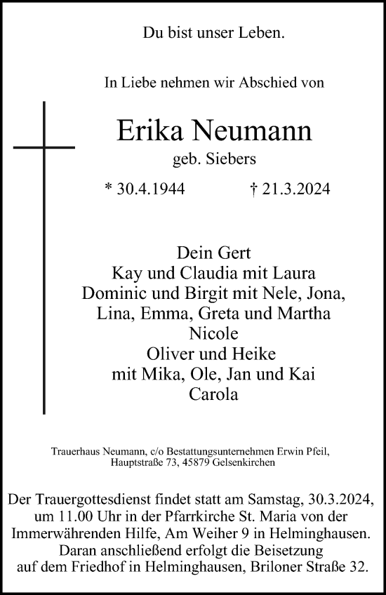 Traueranzeige von Erika Neumann von Tageszeitung