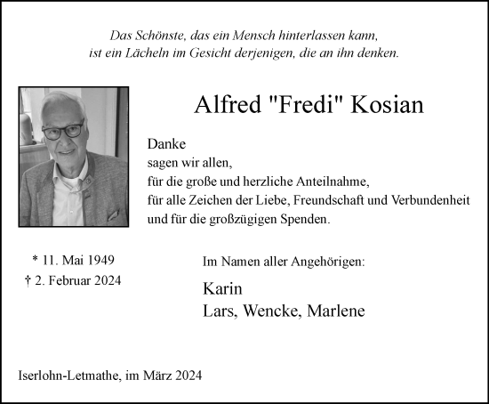 Traueranzeige von Fredi Kosian von Tageszeitung