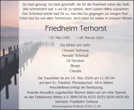 Traueranzeige von Friedhelm Terhorst von Tageszeitung