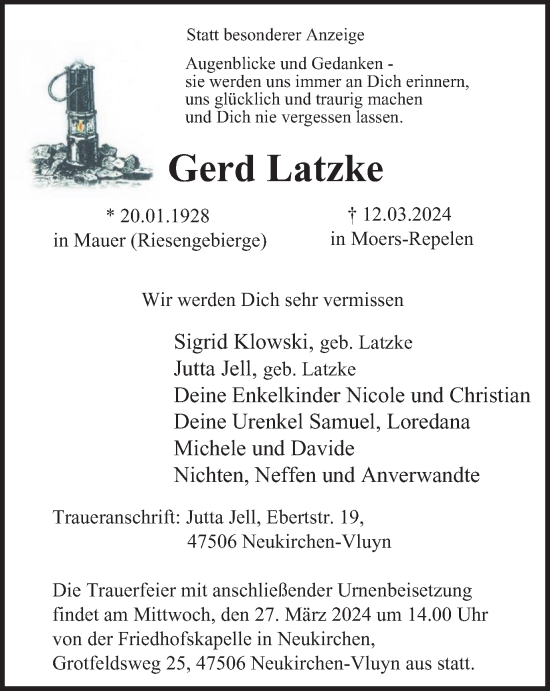 Traueranzeige von Gerd Latzke von Tageszeitung