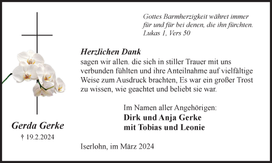 Traueranzeige von Gerda Gerke von Tageszeitung