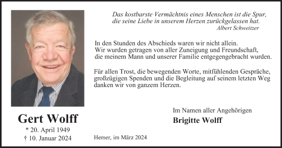 Traueranzeige von Gert Wolff von Tageszeitung