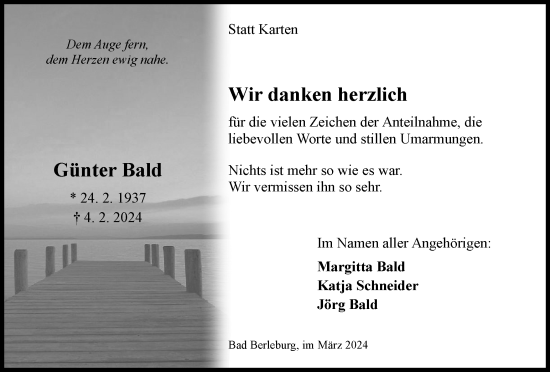 Traueranzeige von Günter Bald von Tageszeitung