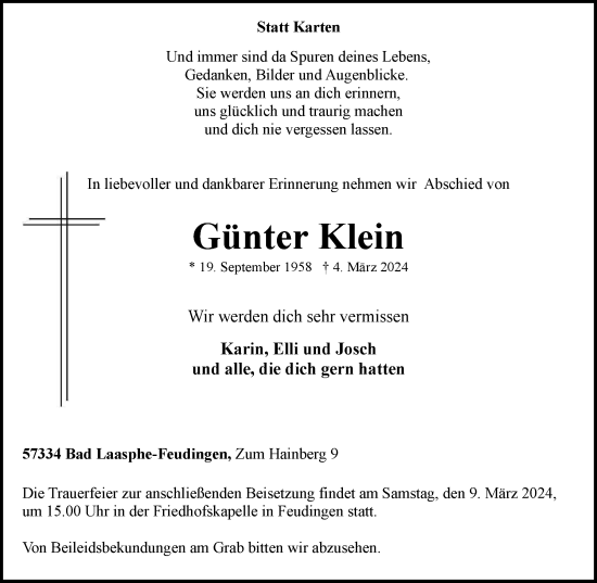 Traueranzeige von Günter Klein von Tageszeitung