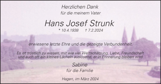 Traueranzeige von Hans  Strunk von Tageszeitung