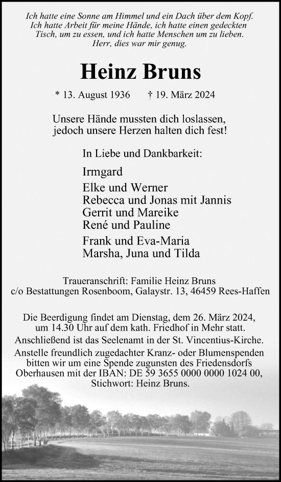 Traueranzeige von Heinz Bruns von Tageszeitung
