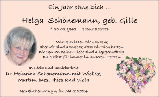 Traueranzeige von Helga Schönemann von Tageszeitung