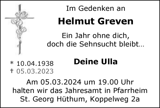 Traueranzeige von Helmut Greven von Tageszeitung