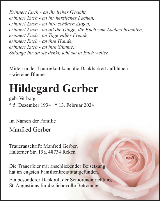 Traueranzeige von Hildegard Gerber von Tageszeitung