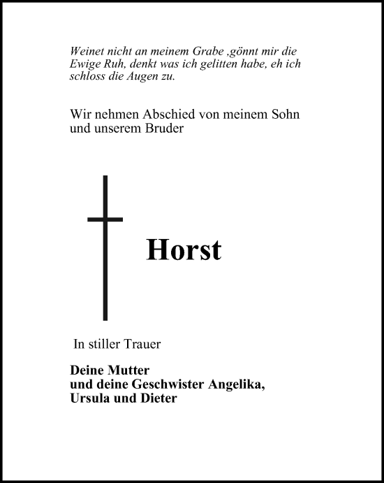 Traueranzeige von Horst  von Tageszeitung
