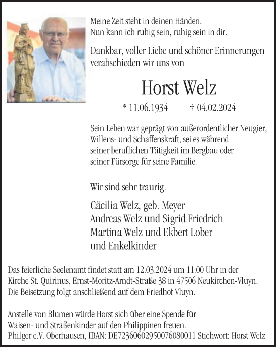 Traueranzeige von Horst Welz von Tageszeitung