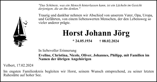 Traueranzeige von Horst Johann Jörg von Tageszeitung