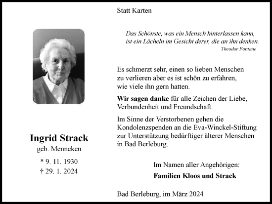 Traueranzeige von Ingrid Strack von Tageszeitung