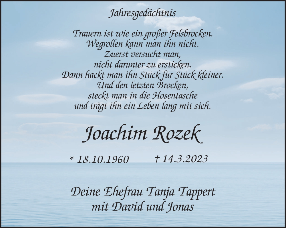  Traueranzeige für Joachim Rozek vom 16.03.2024 aus Tageszeitung